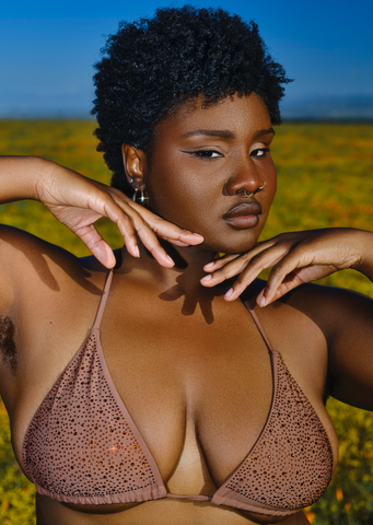 TOASTED RHINESTONE BROWN STRING BIKINI TOP