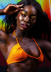 orange rhinestone bikini, rhinestone bikini, rave outfit coachella outfit festival fashion , bikini top swimsuit , triangle top , sparkly swimsuit ,